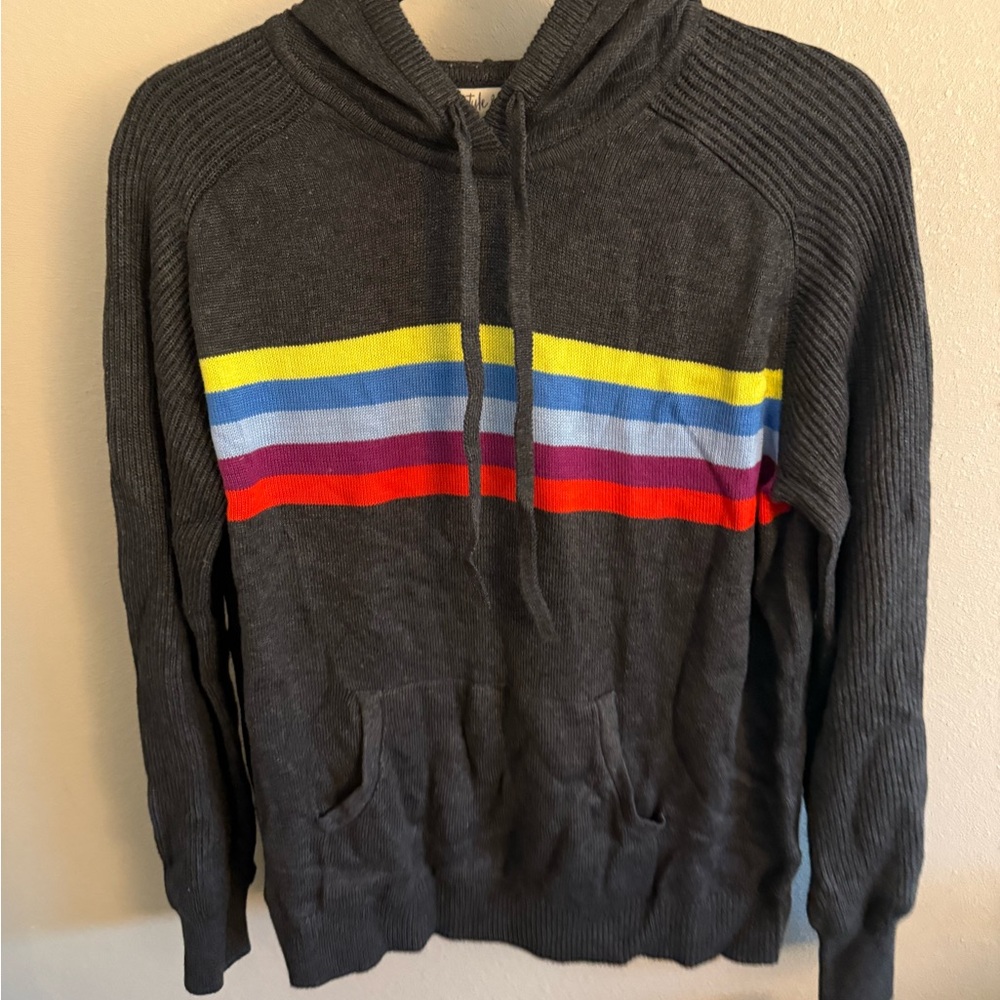 Gray Hoodie with Colorful Stripes